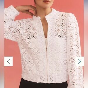Anthropologie White Lace Zip-Up Jacket